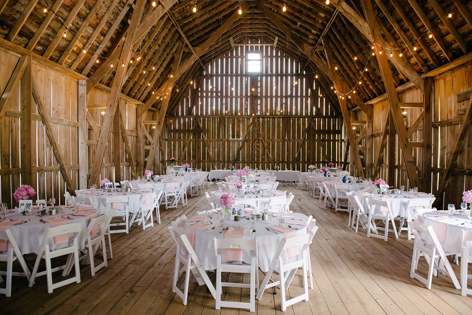 farm barn wedding reception tables