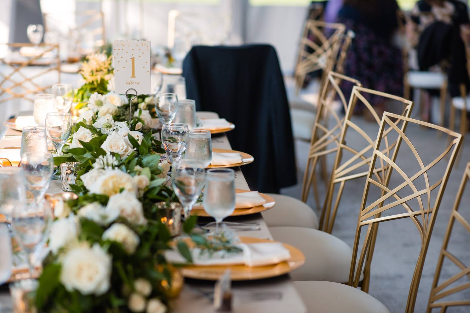 gold chairs garden tablescape