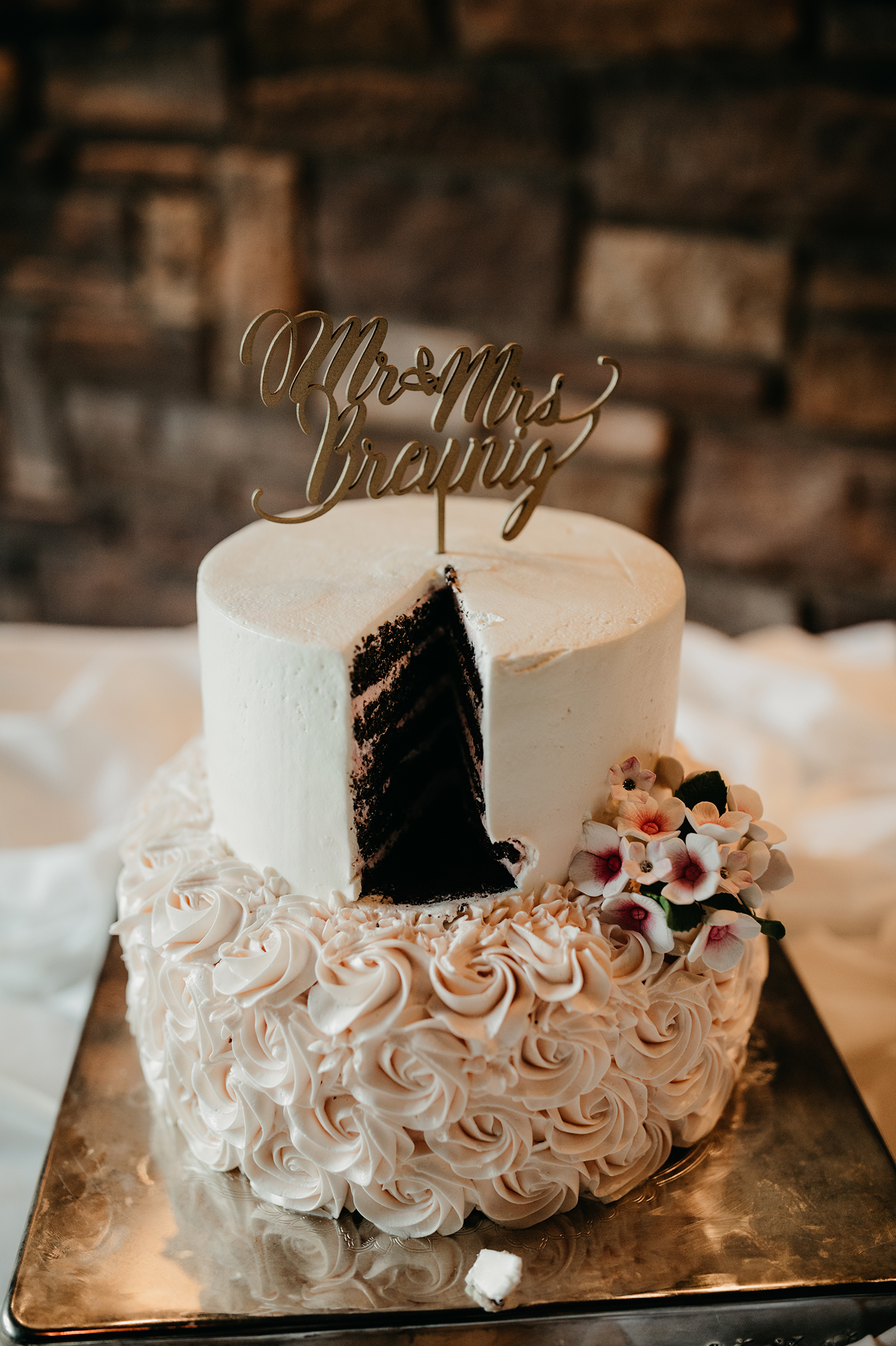 blush wedding cake calligraphy cake topper