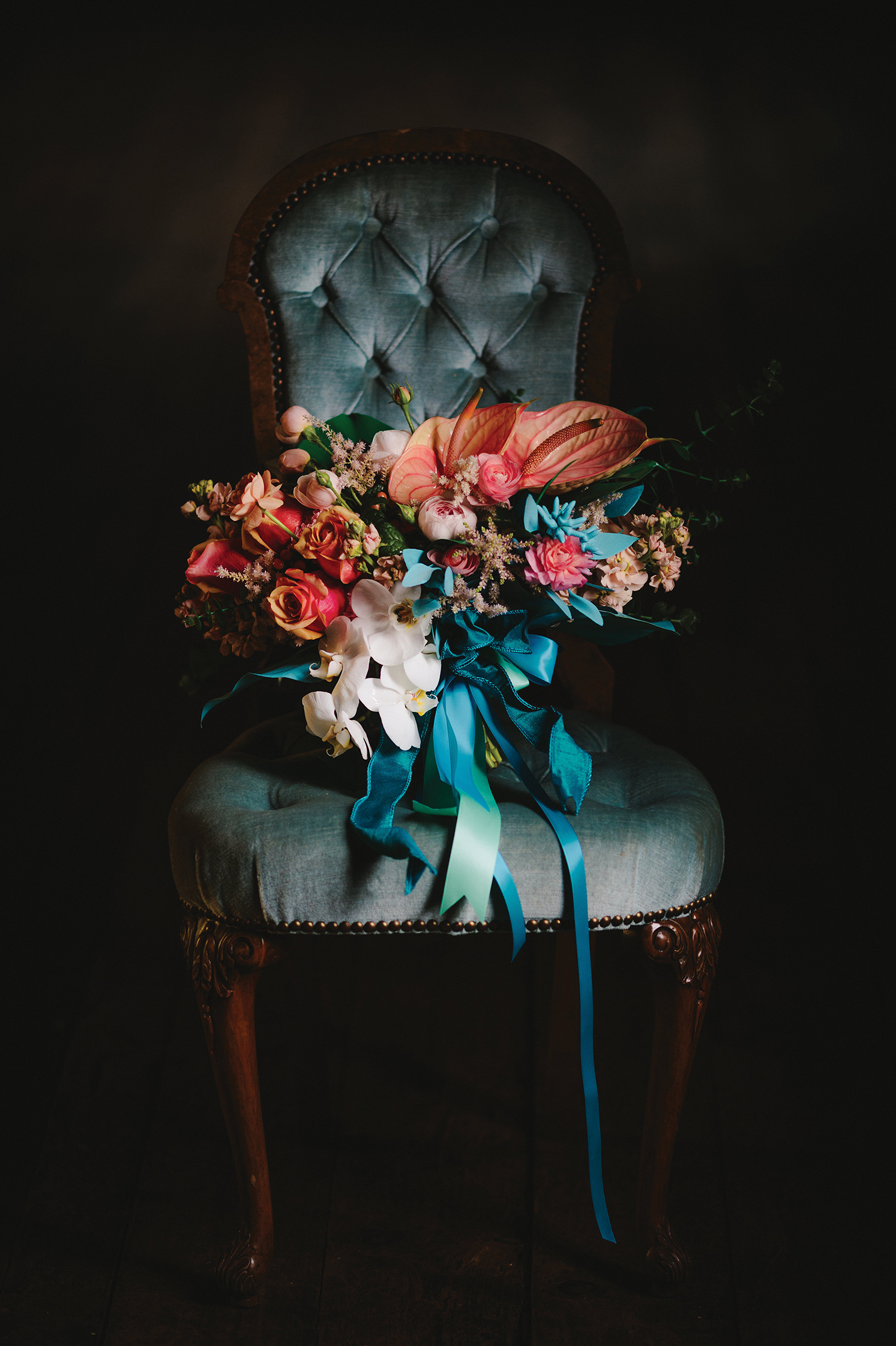 coral pink blush turquoise bridal wedding bouquet