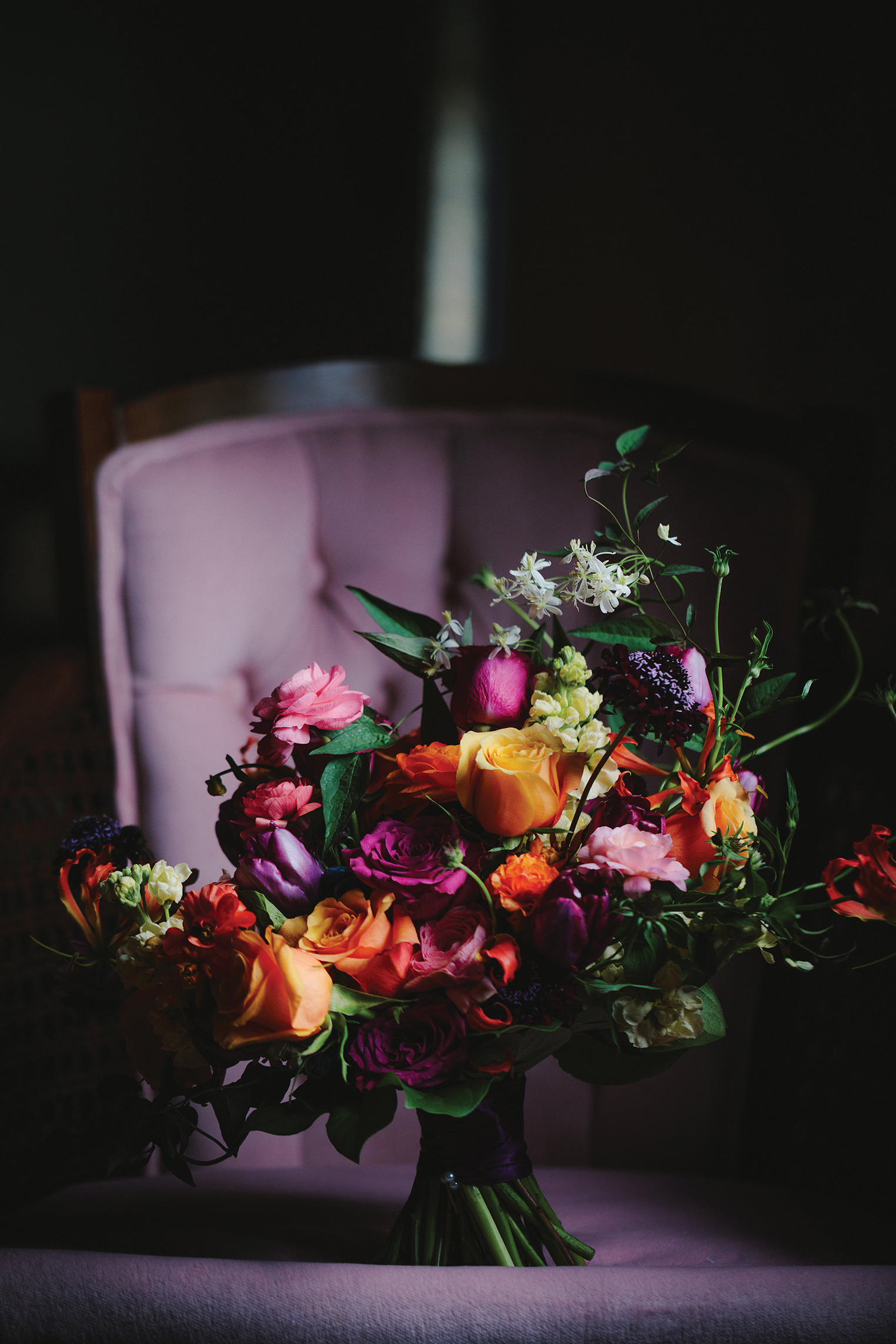 pink purple orange organic loose bridal wedding bouquet