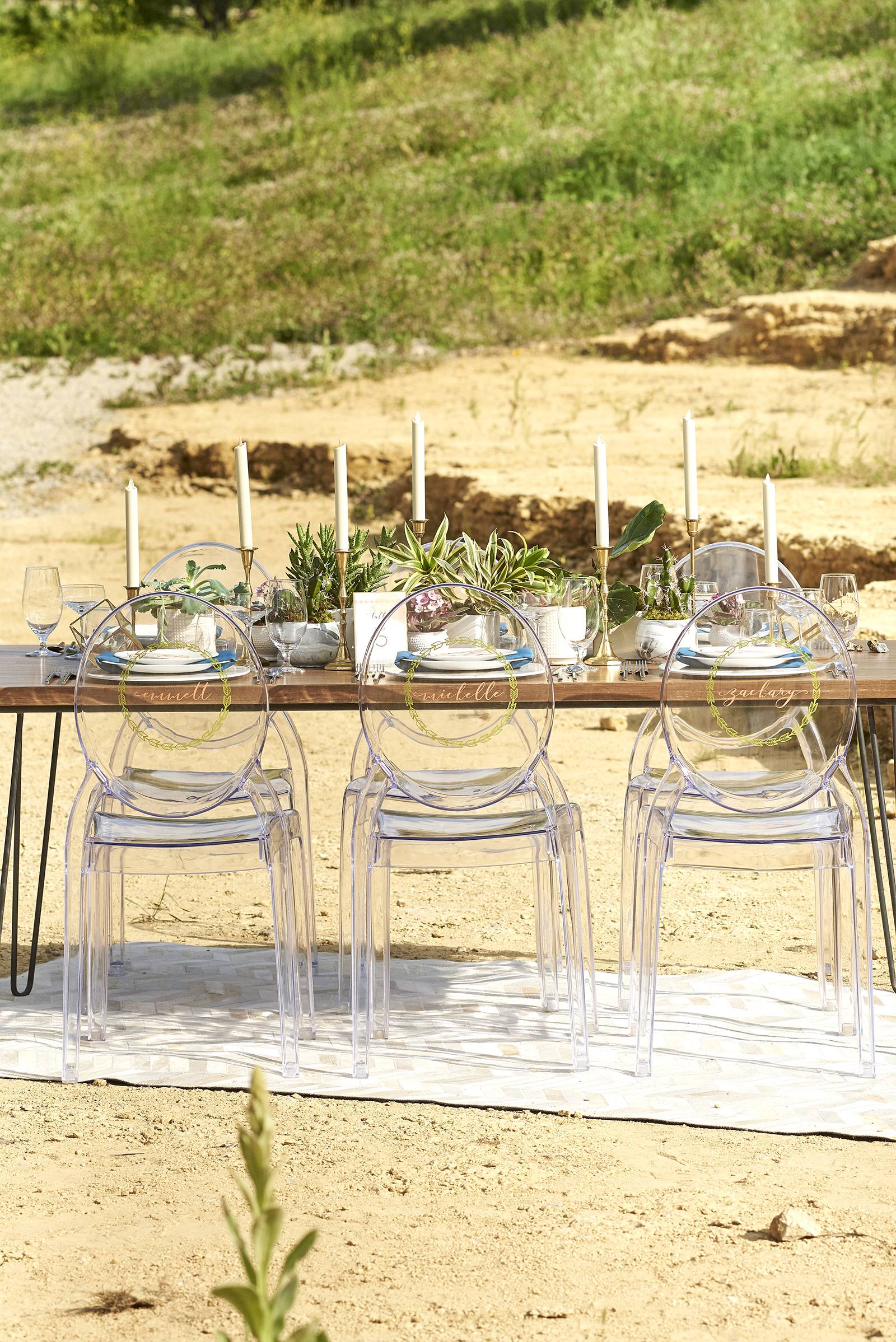 acrylic lucite ghost chairs tablescape