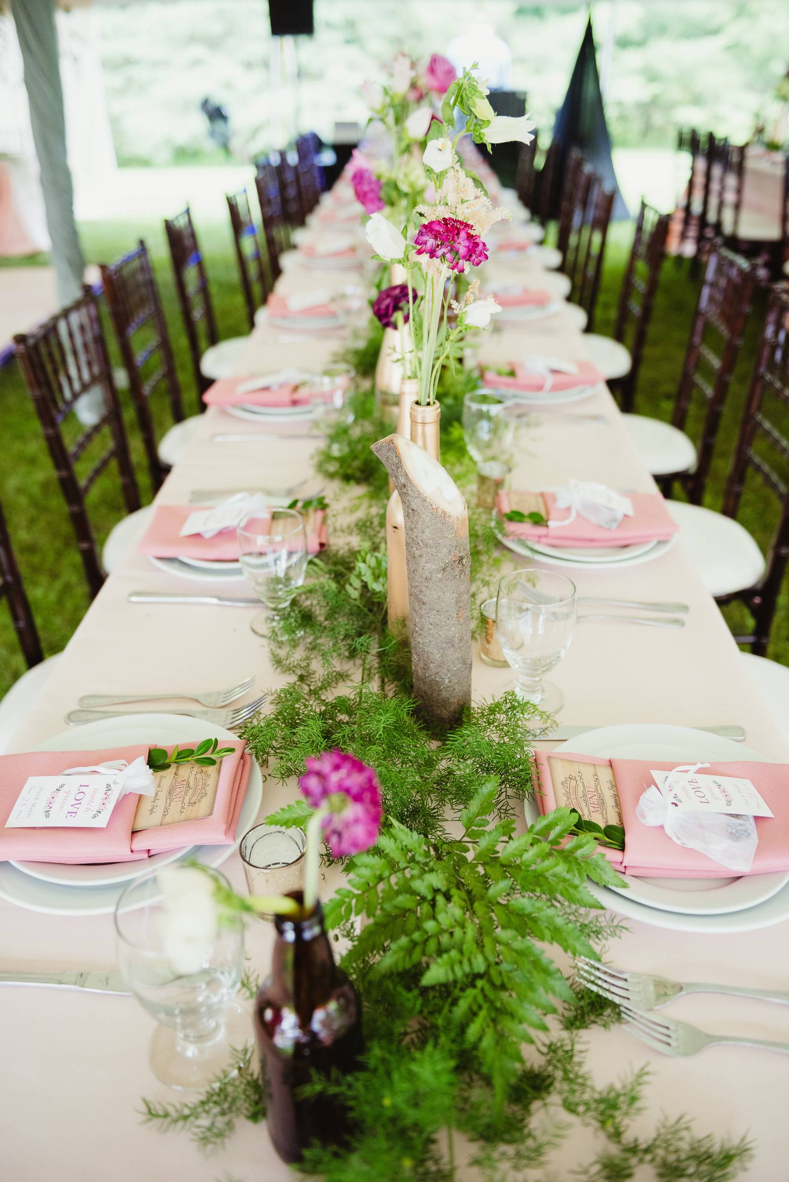 backyard tented wedding table reception