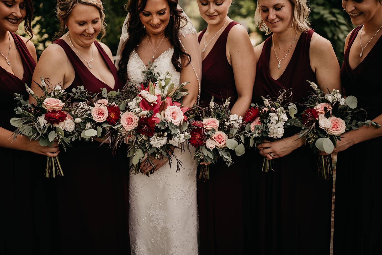 blush marsala burgundy maroon bridal wedding bouquets