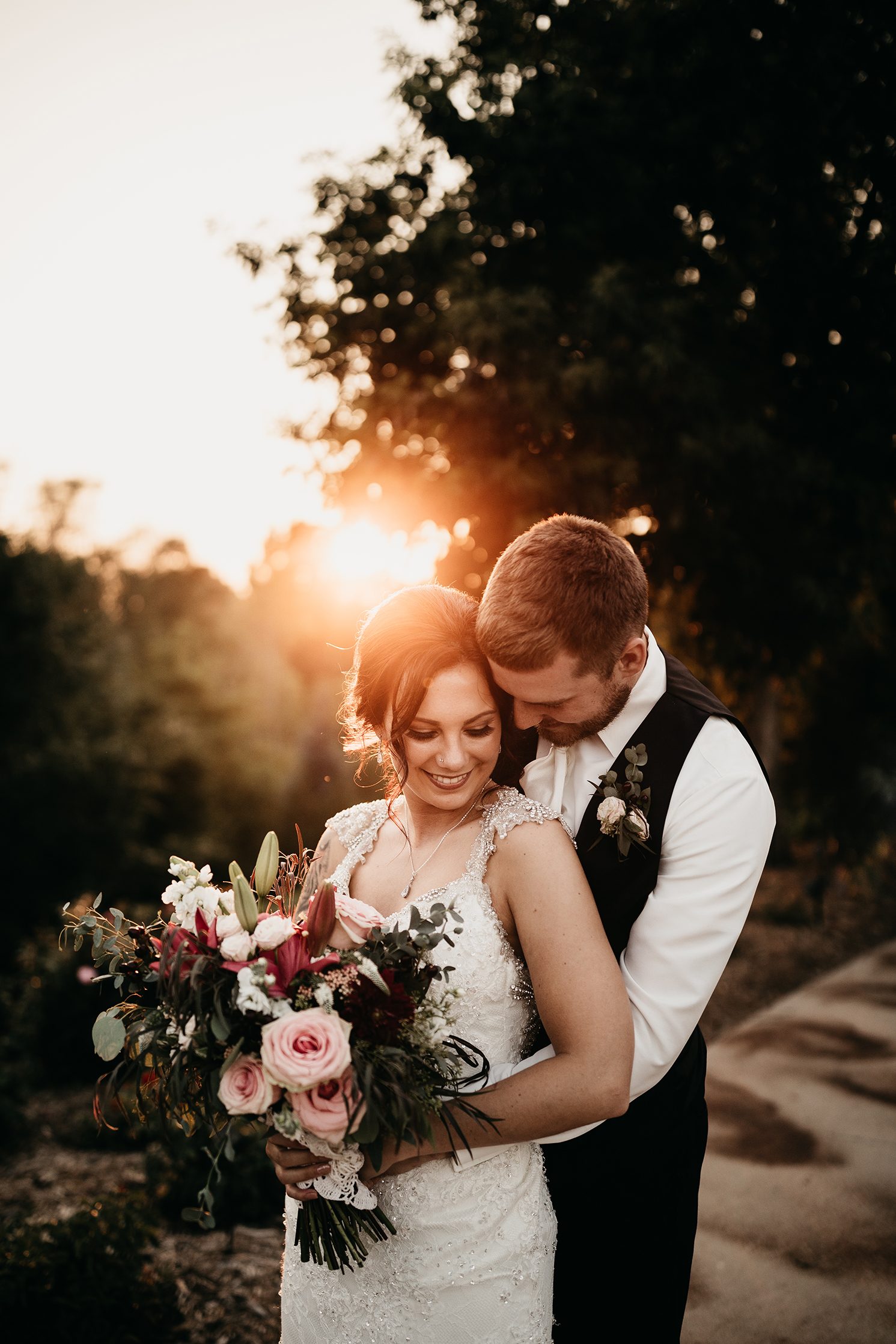 fall wedding sunset golden hour portraits