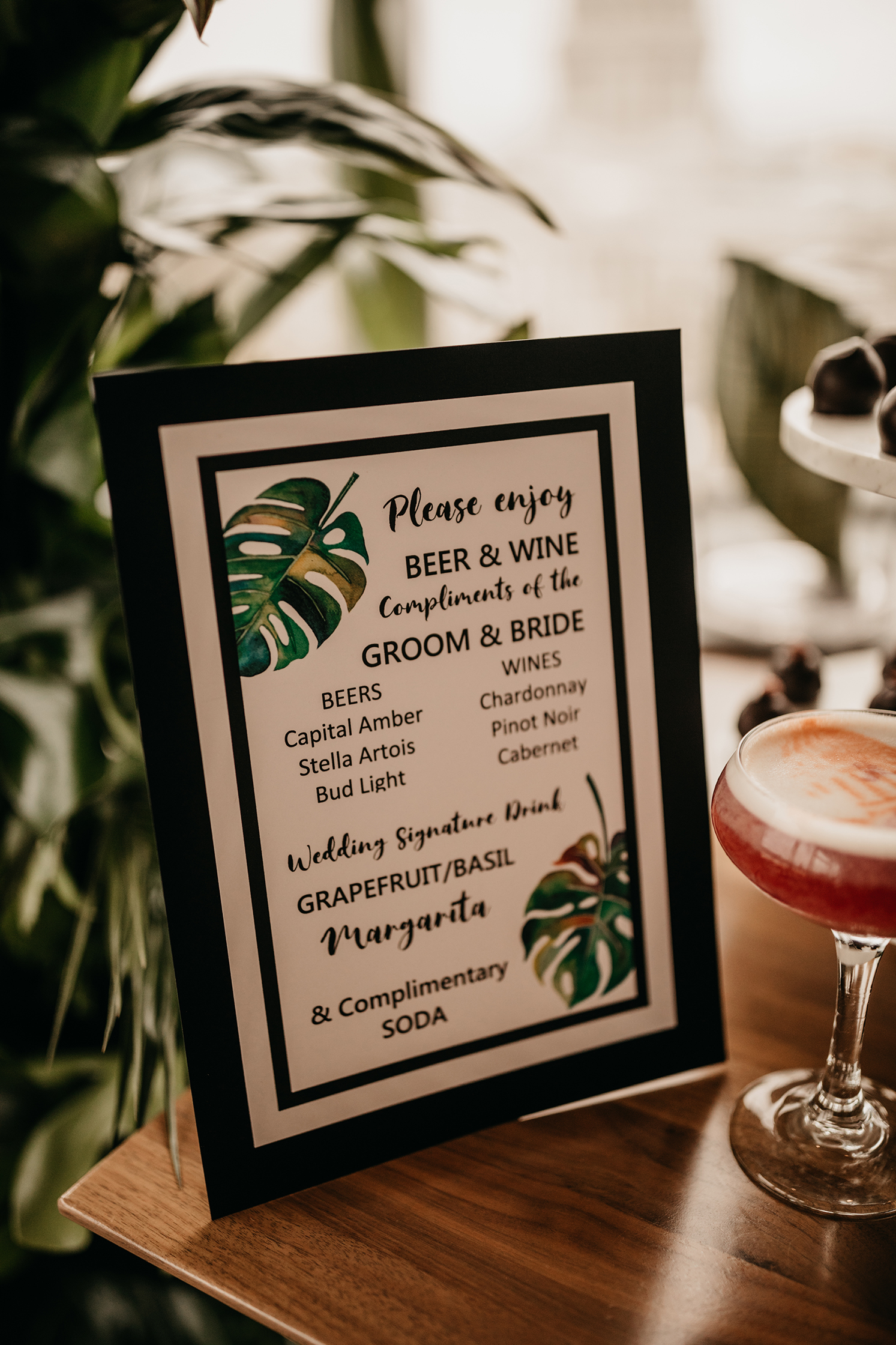tropical botanical monstera bar beverage menu