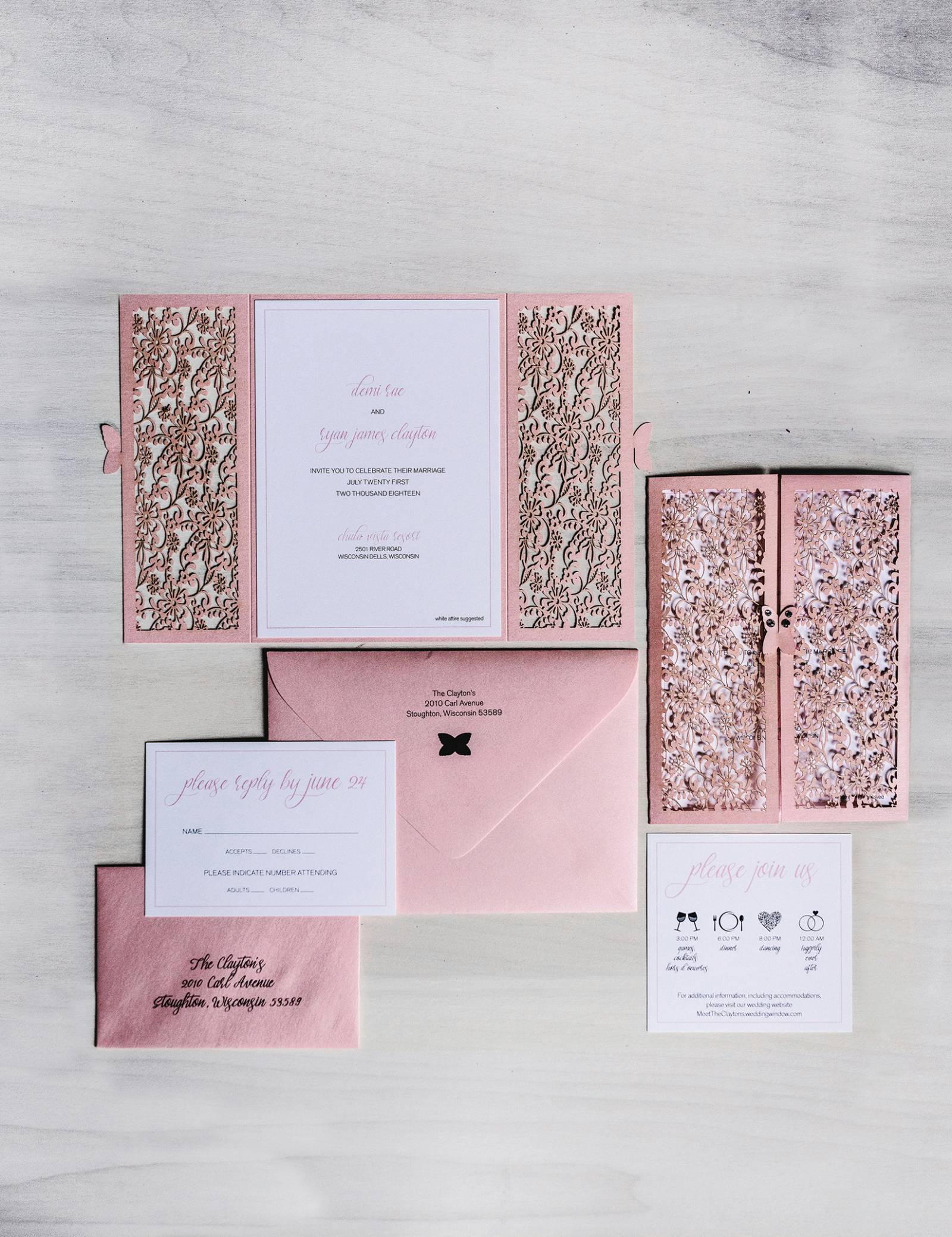 blush pink wedding invitation