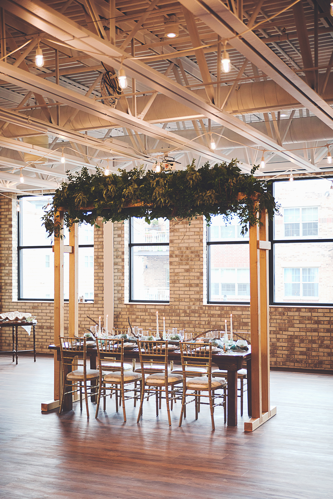 industrial warehouse loft wedding tablescape