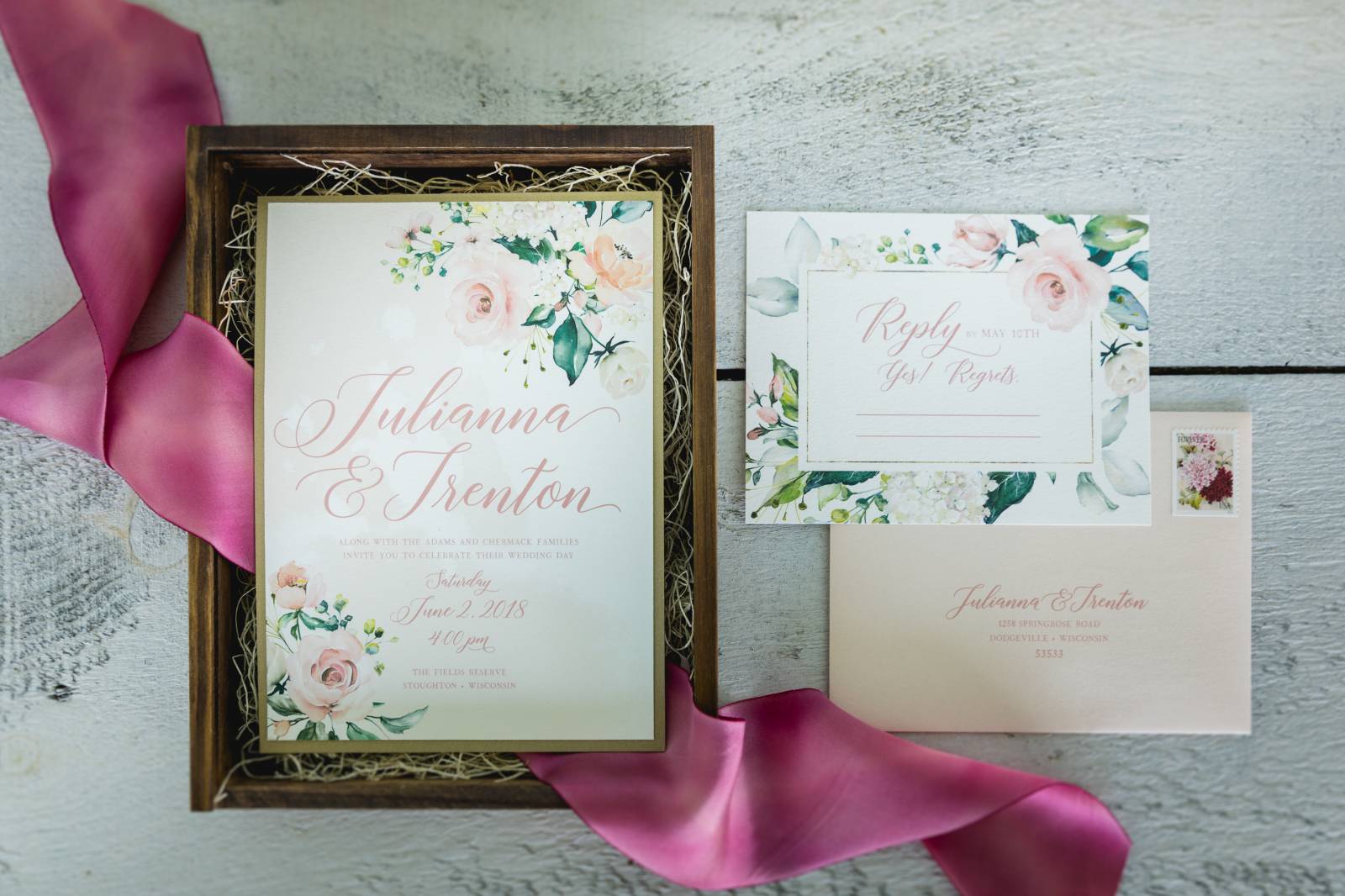 blush floral wedding invitation