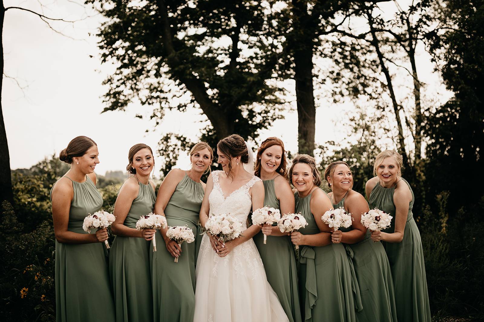 sage green bridesmaid dresses bride gown