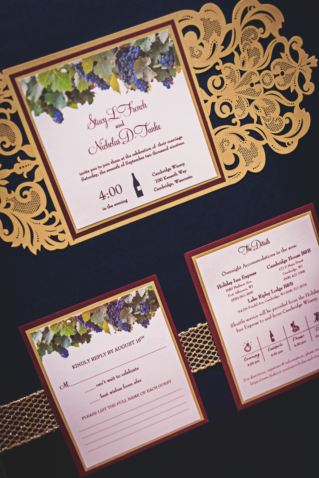 Marsala, amethyst, wedding inspiration, Madison, wine, laser cut, invitation