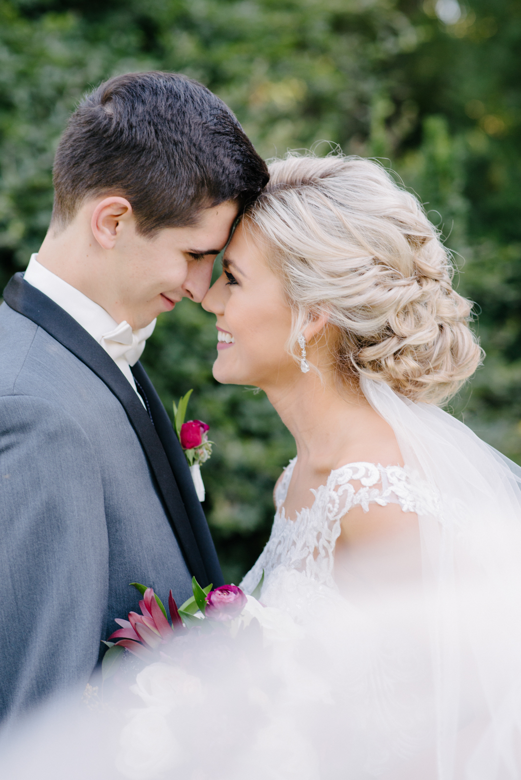 bride, groom, veil, hair