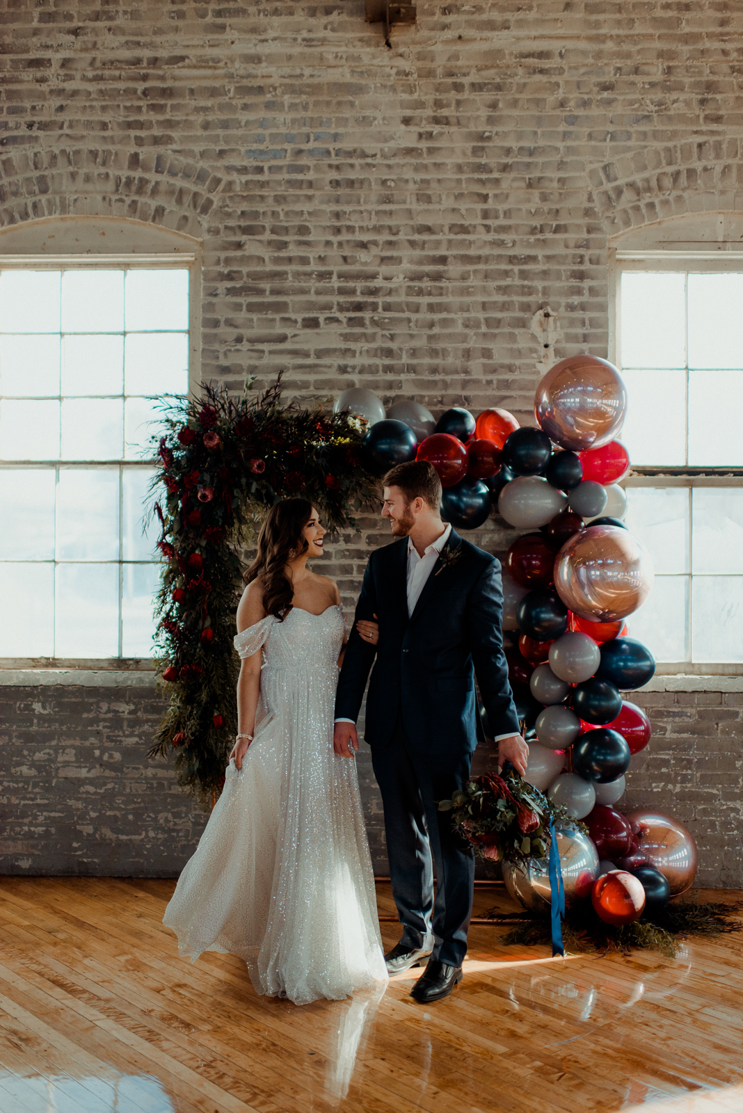 bride, groom, ceremony decor, balloon decor