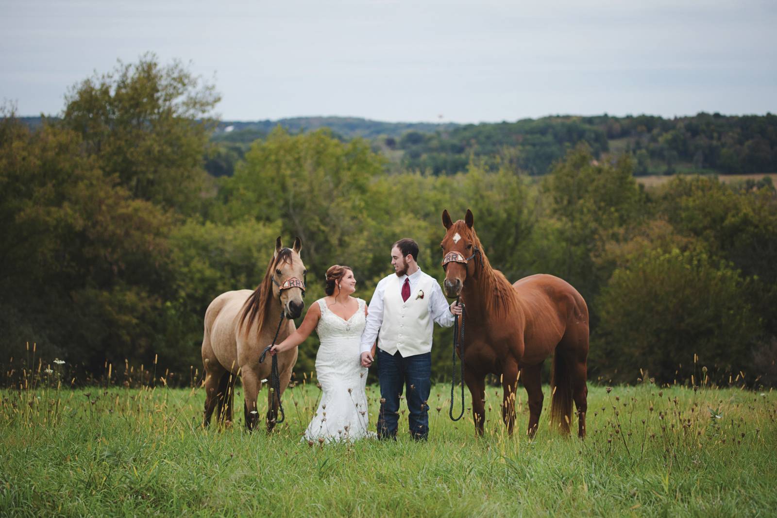 Outdoor Wedding Picture with Horses
