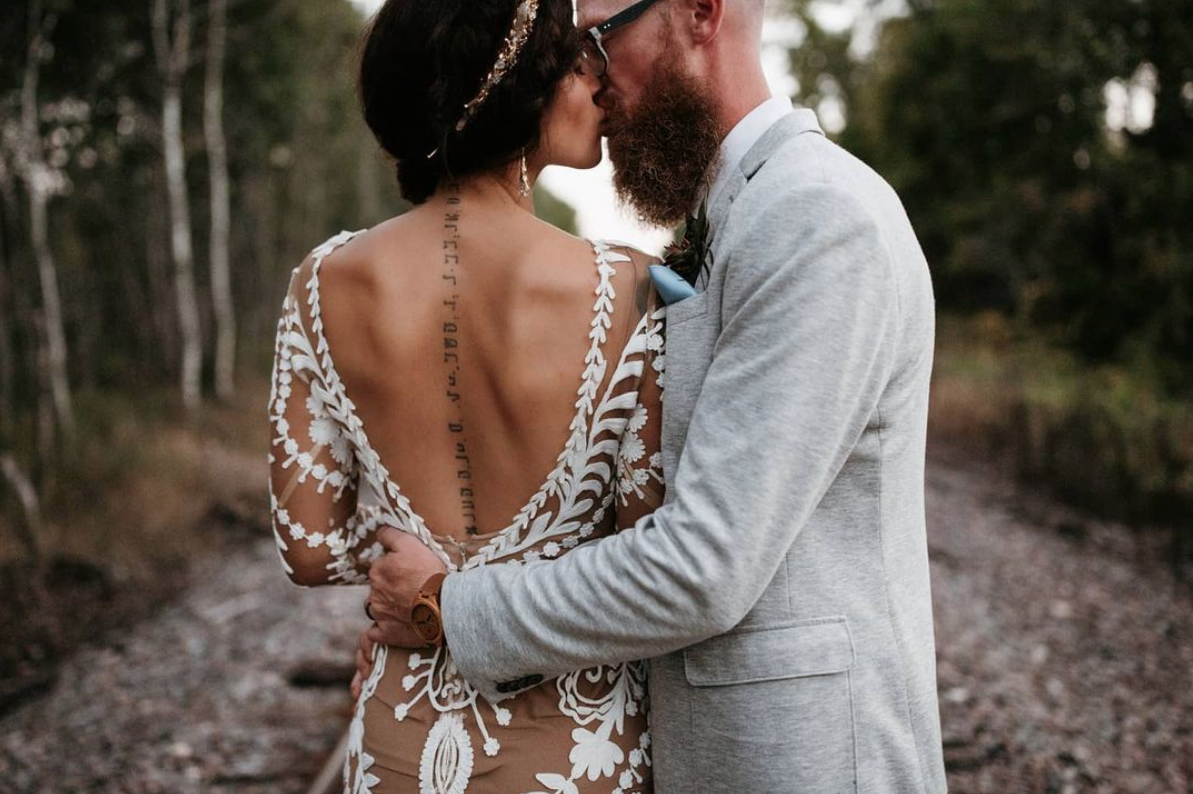Unique Wedding Dress and Light Grey Tux