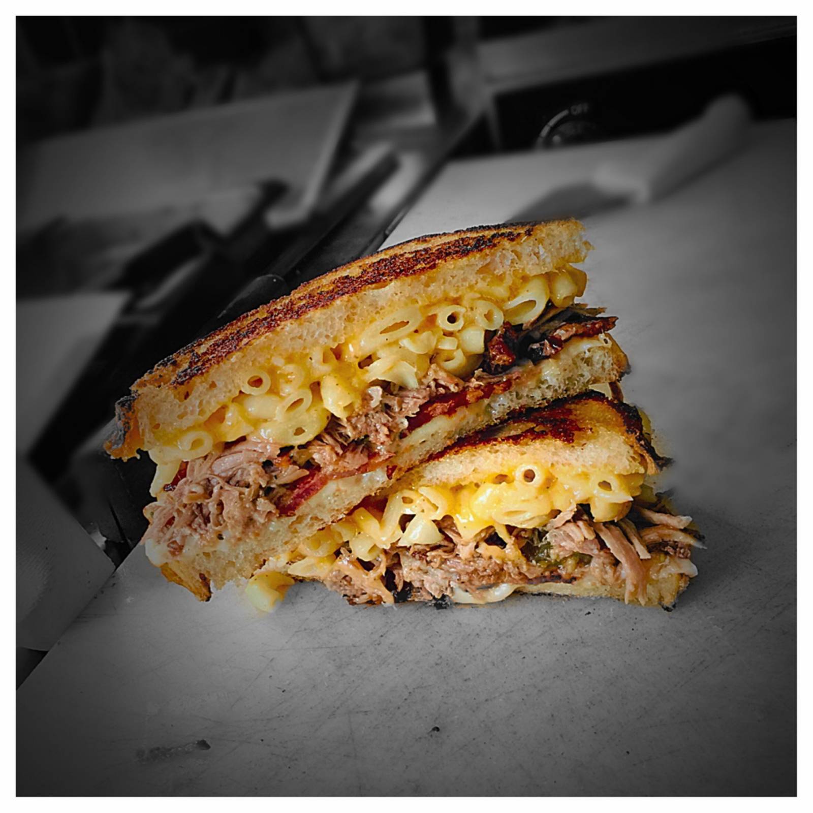 Pork and Mac Grilled Cheese