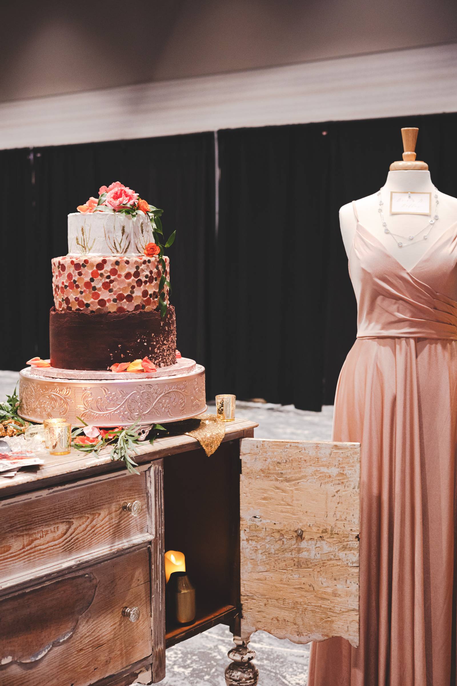 Rustic Glam Cake and Bridesmaid Dress