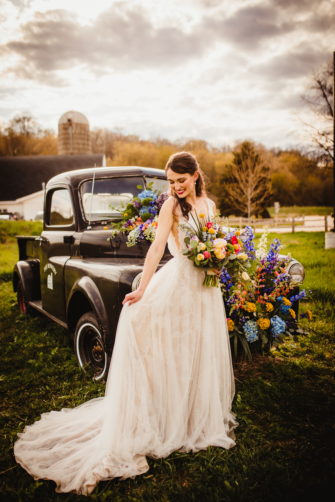 Vibrant Bride with Vintage Truck