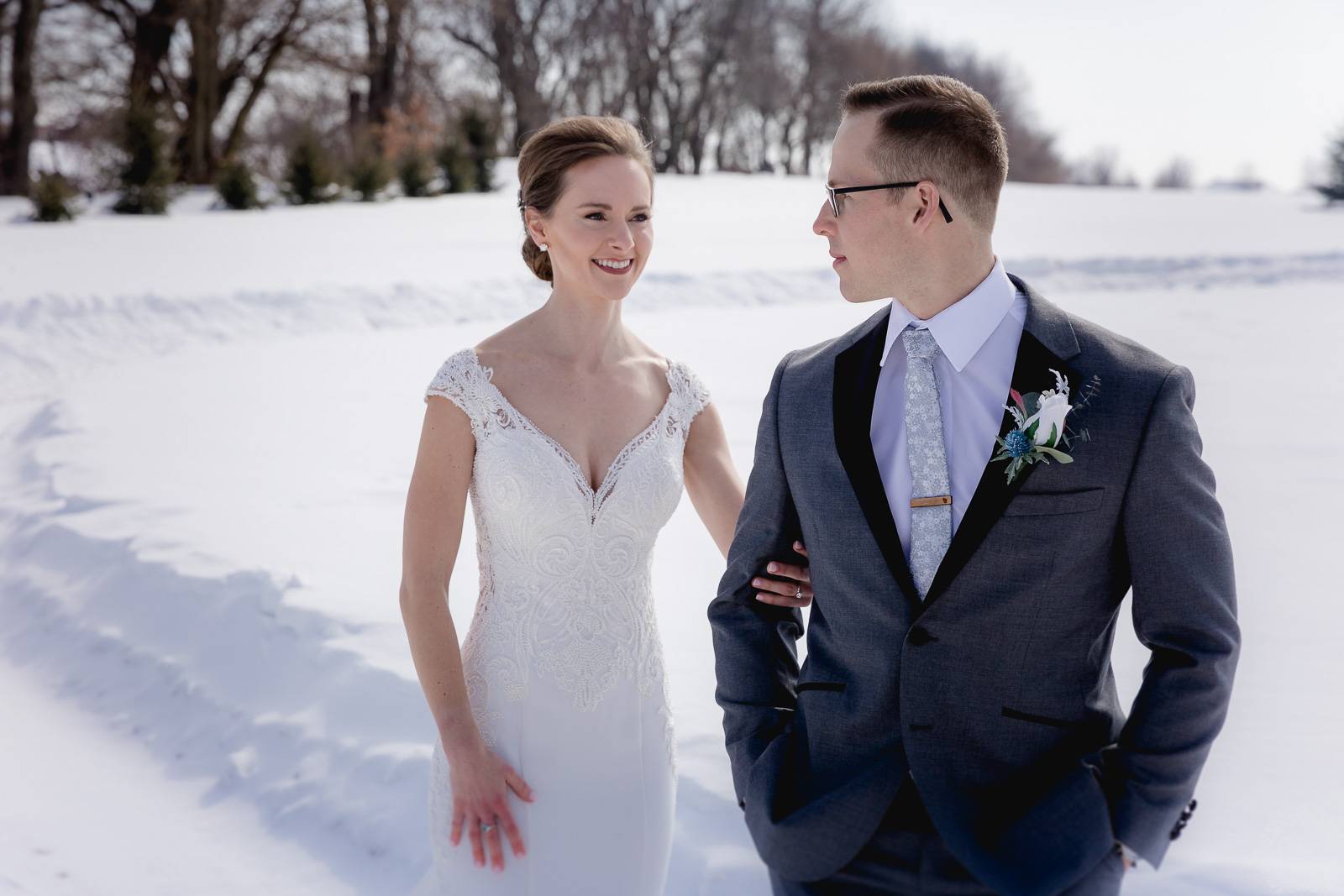 Bride and Groom Winter First Look