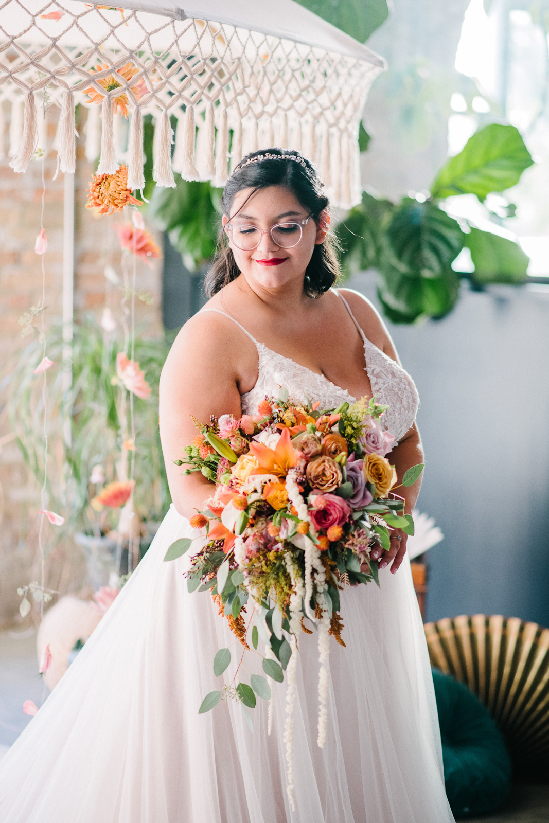 Boho Rainbow Bride and Bouquet