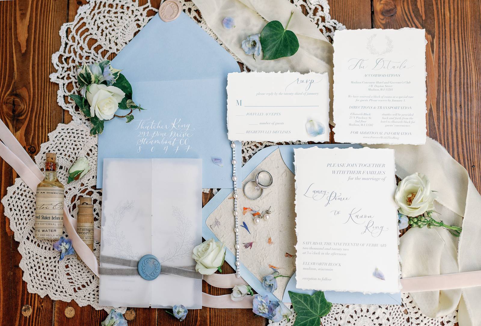 Light Blue Elegant Wedding Invitation Stationary
