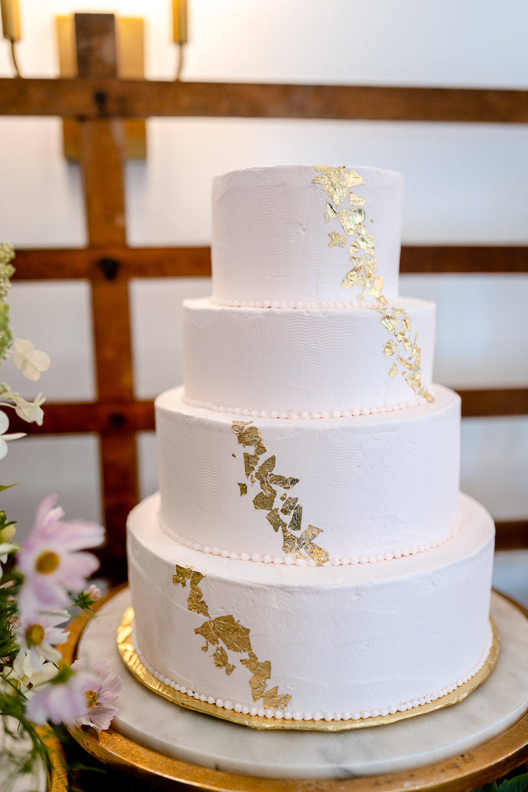 Simple Classic Gold Leaf Wedding Cake