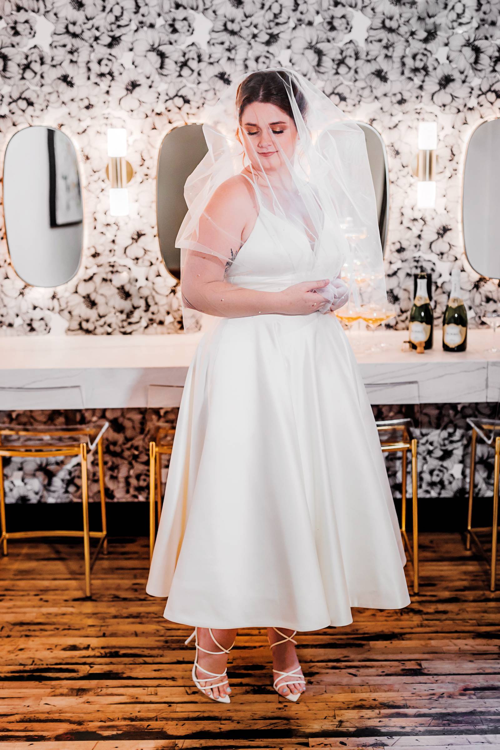 Timeless Classic Modern Tea Length Bridal Dress