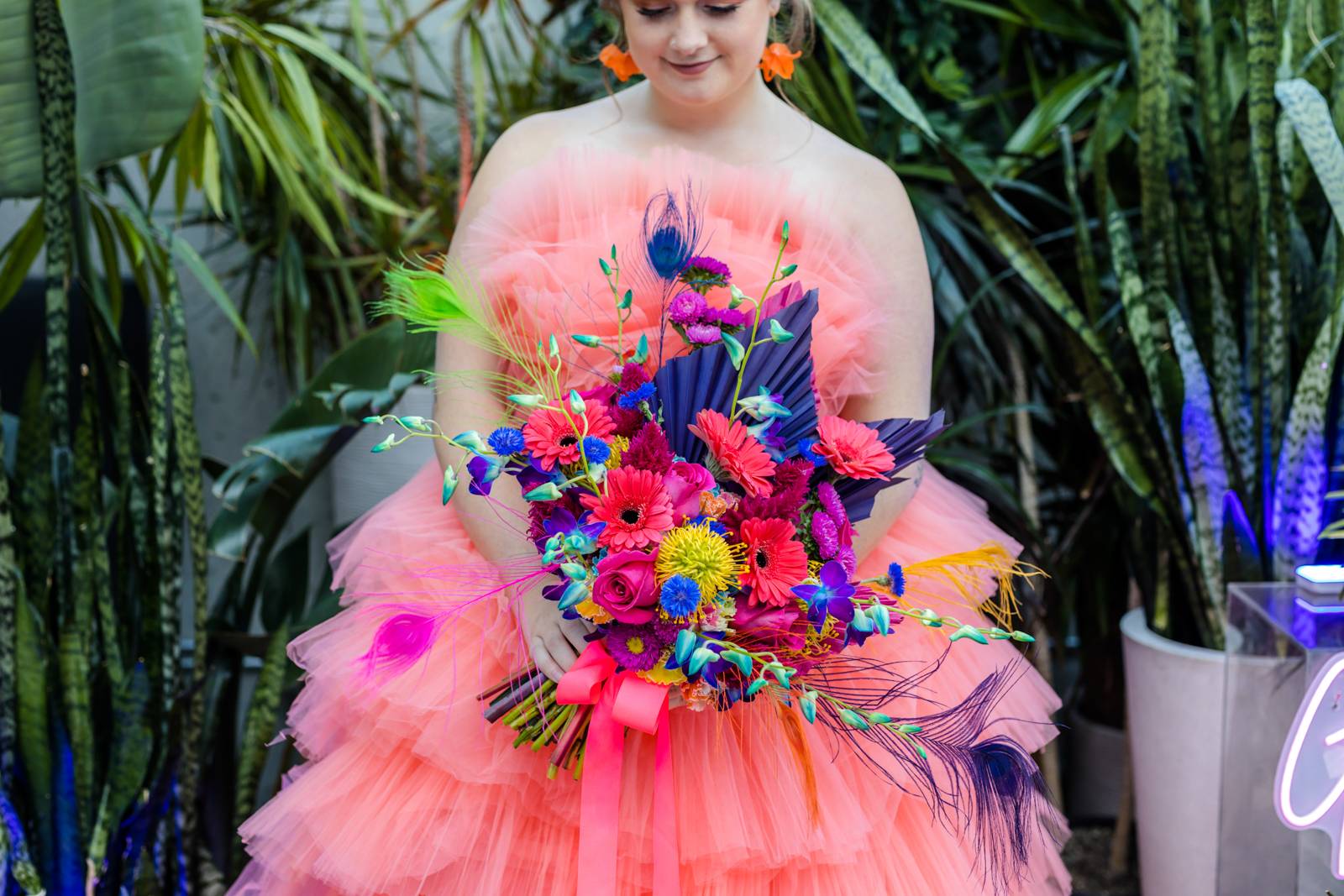 Edgy Whimsical Neon Wedding Bouquet