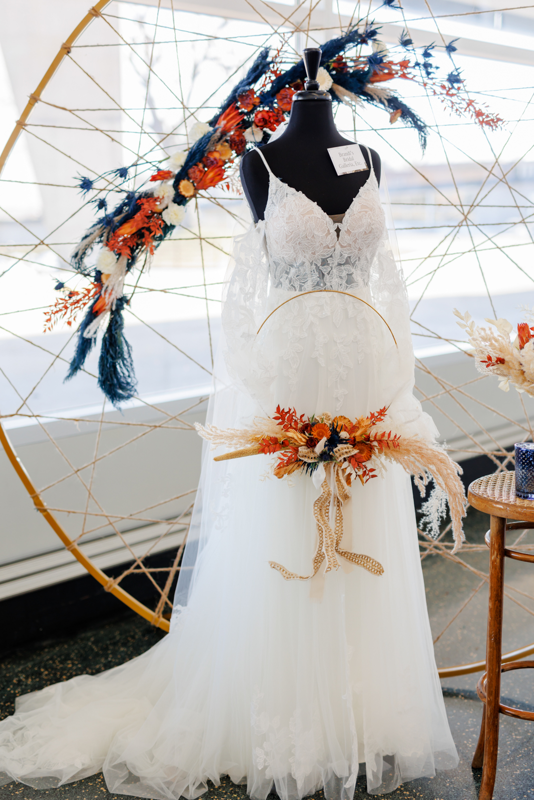 Whimsical Boho Wedding Gown &  Floral Hoop Bouquet