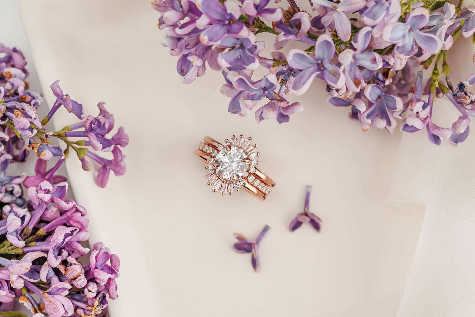 Solitaire Ring With Round Stone In Rose Gold , Art Deco Inspired Guard