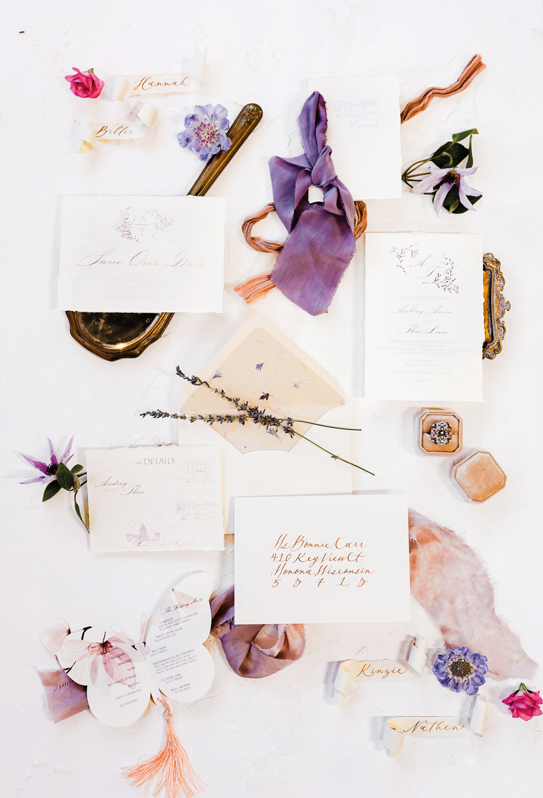 Timeless Romantic Wedding Invitation Flat Lay