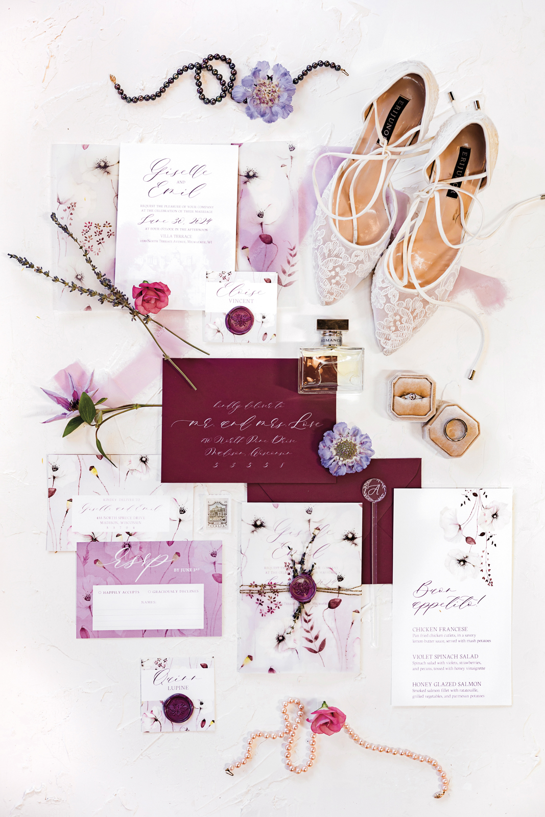 Romantic Pressed Floral Stationary Flat Lay