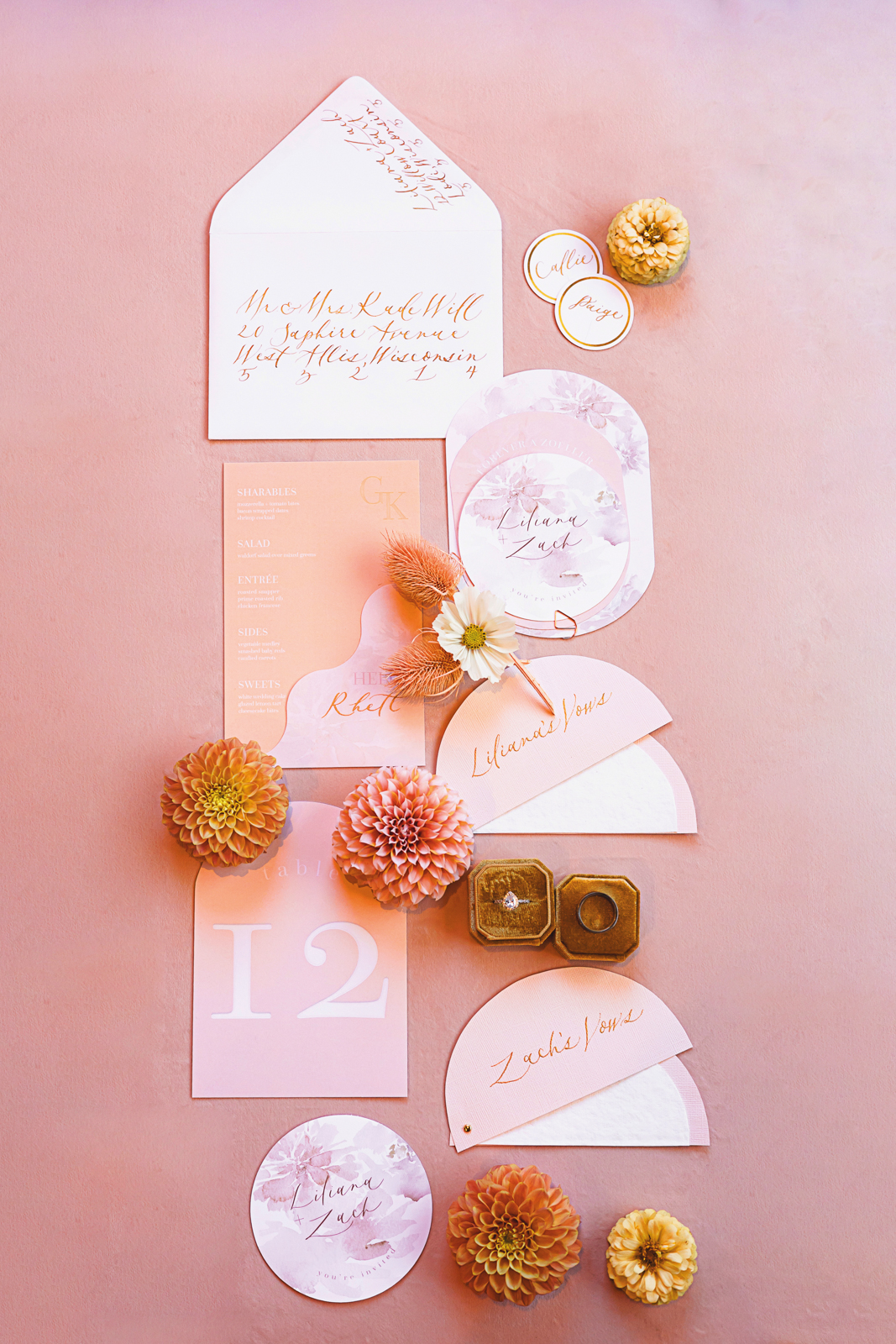 Modern Elegant Monochromatic Wedding Flat Lay