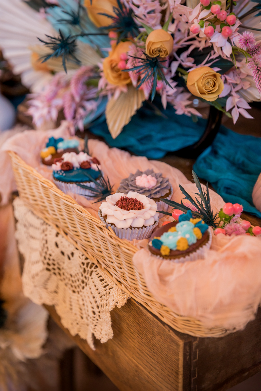 Coordinating colorful Floral Wedding Cupcakes