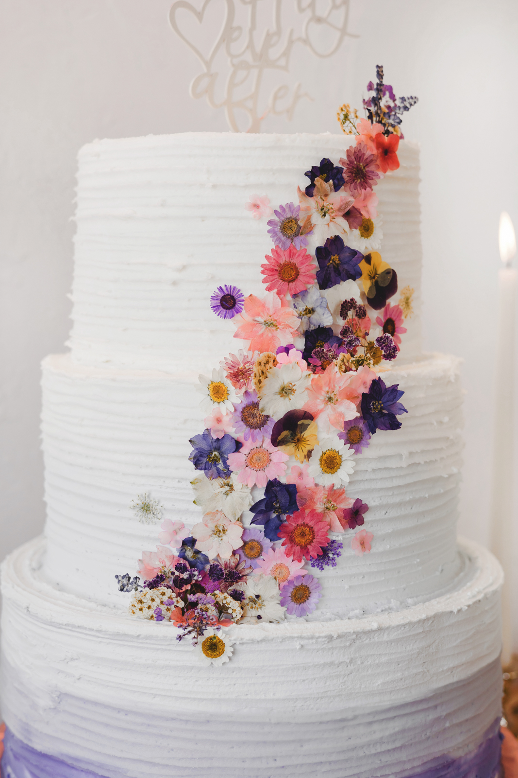 Modern Waterfall Pressed Floral Cake