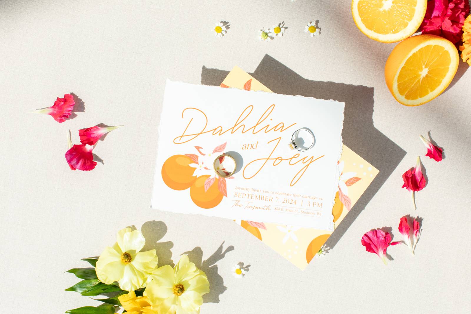 Bright Elegant Citrus Wedding Invitation