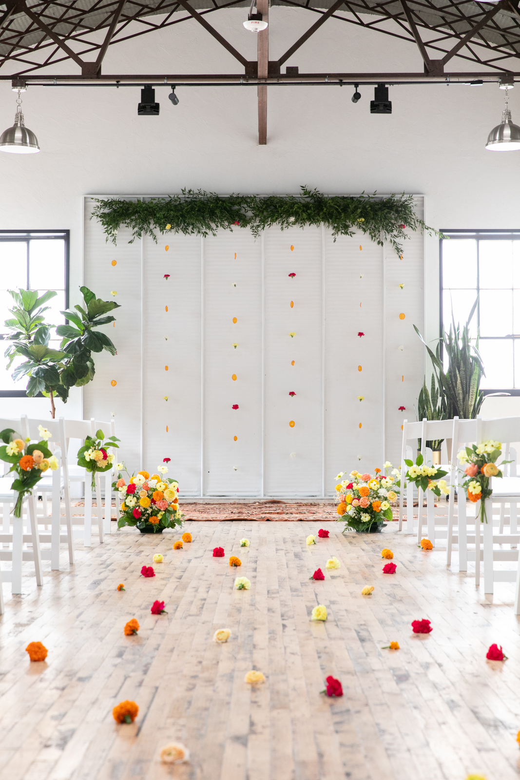 Bright Citrus  Floral Ceremony Backdrop