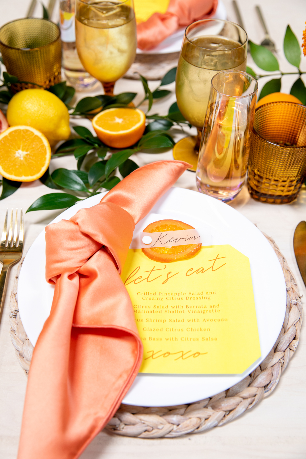 Bright Citrus Reception Escort & Manu Card