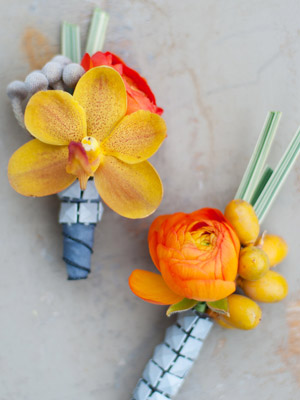 Yellow and orange boutonnieres