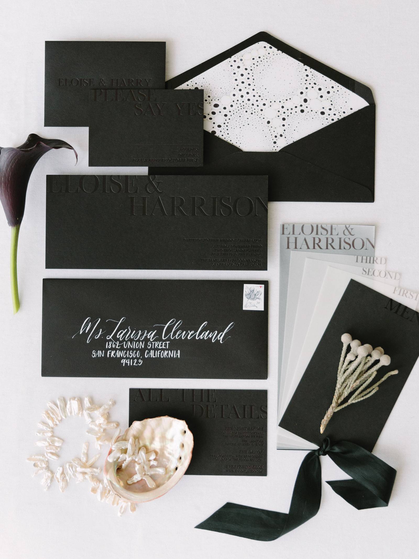 elegant black and white wedding stationery suite