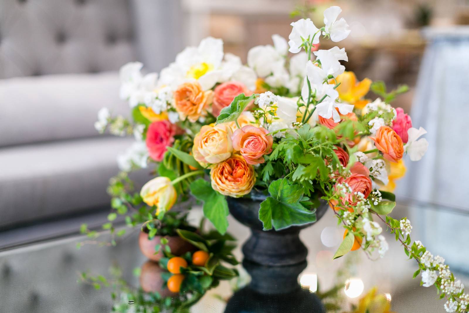 Peach and coral tone centerpiece