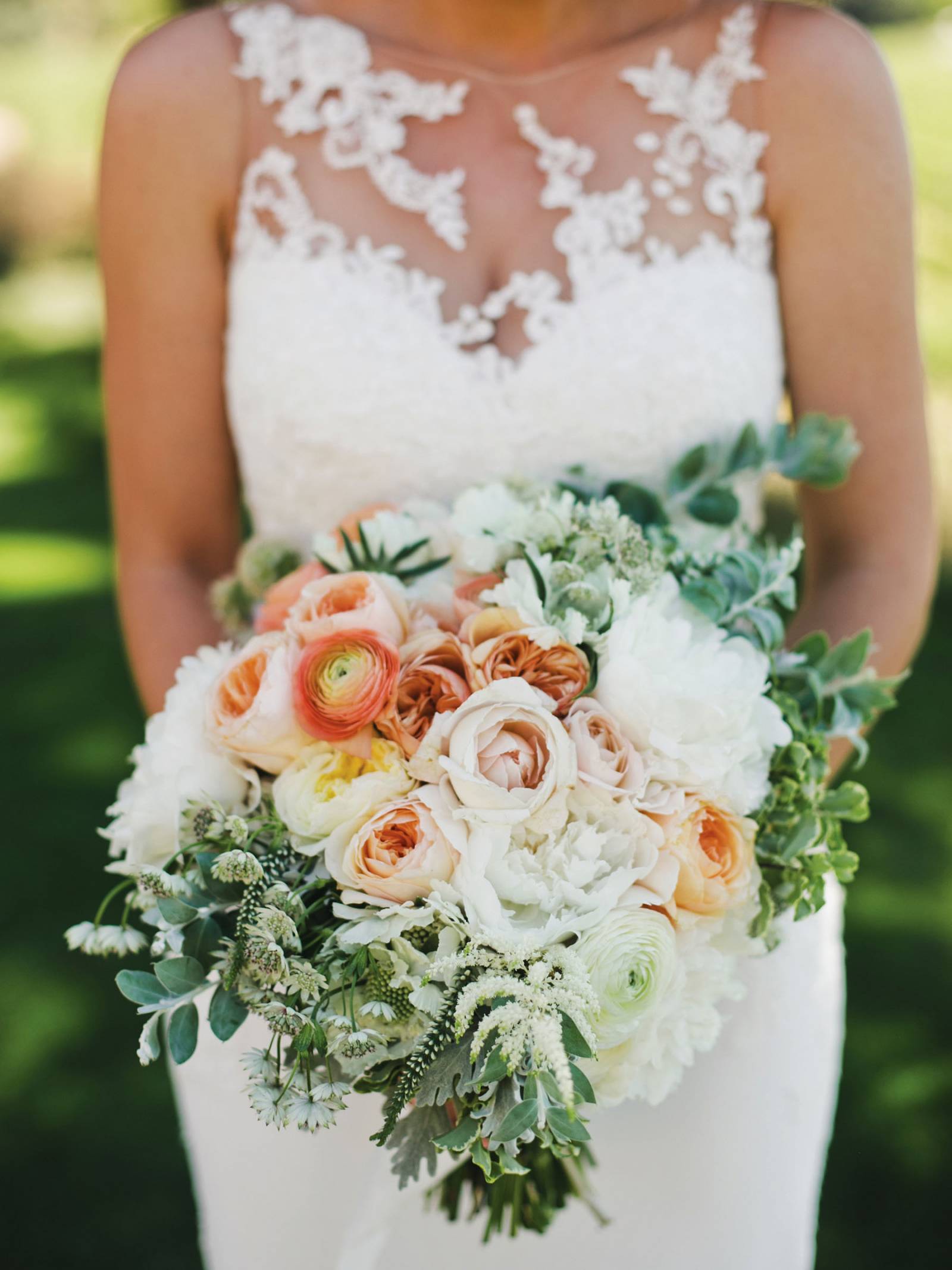 coral peach and sage green bouquet