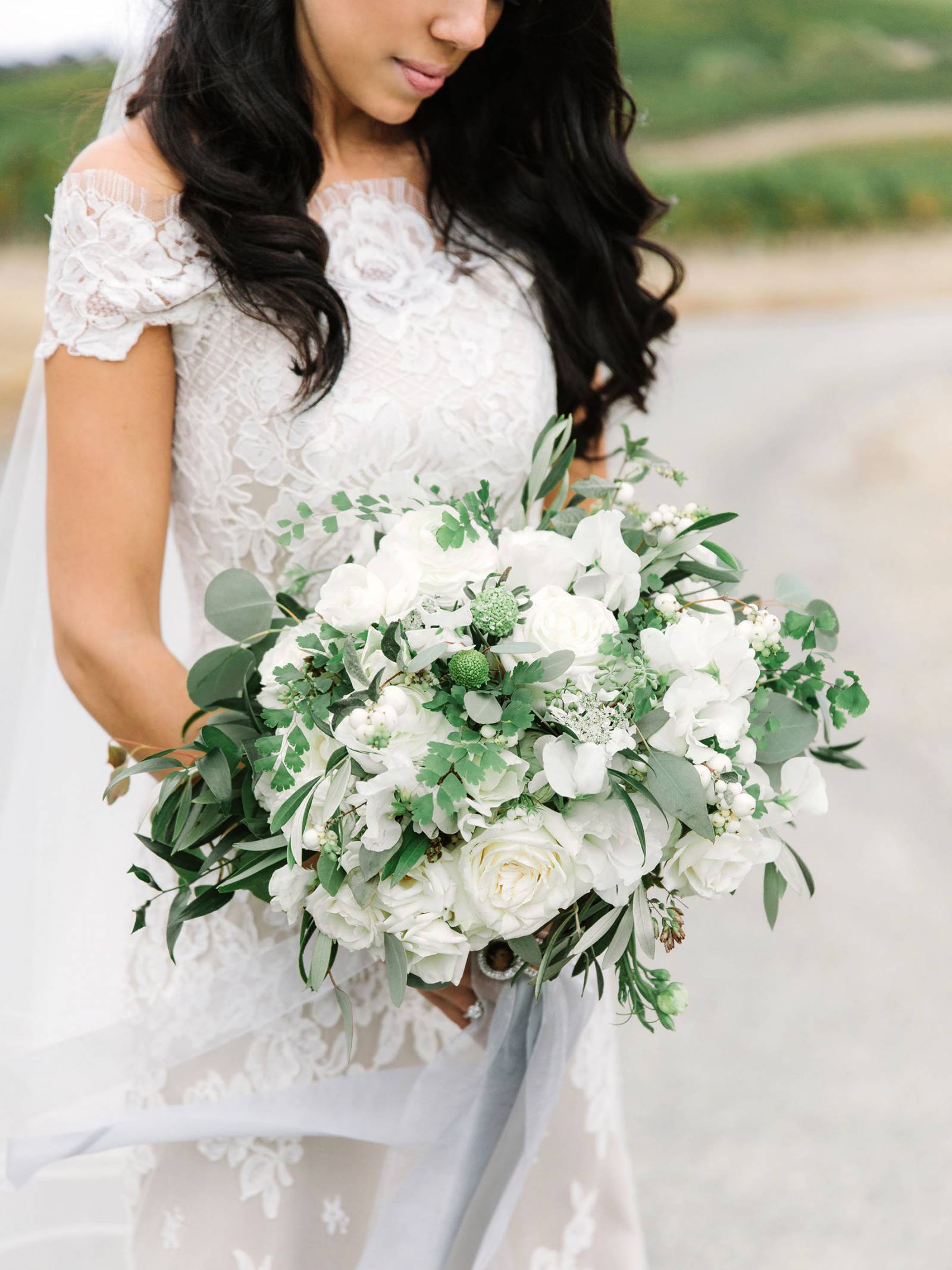 bouquet in white blooms and greenery