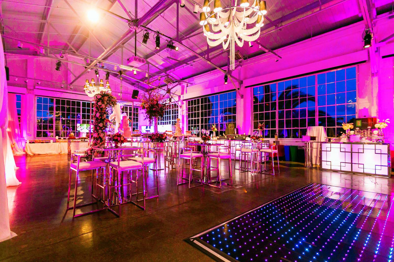 Modern reception with vibrant lighting