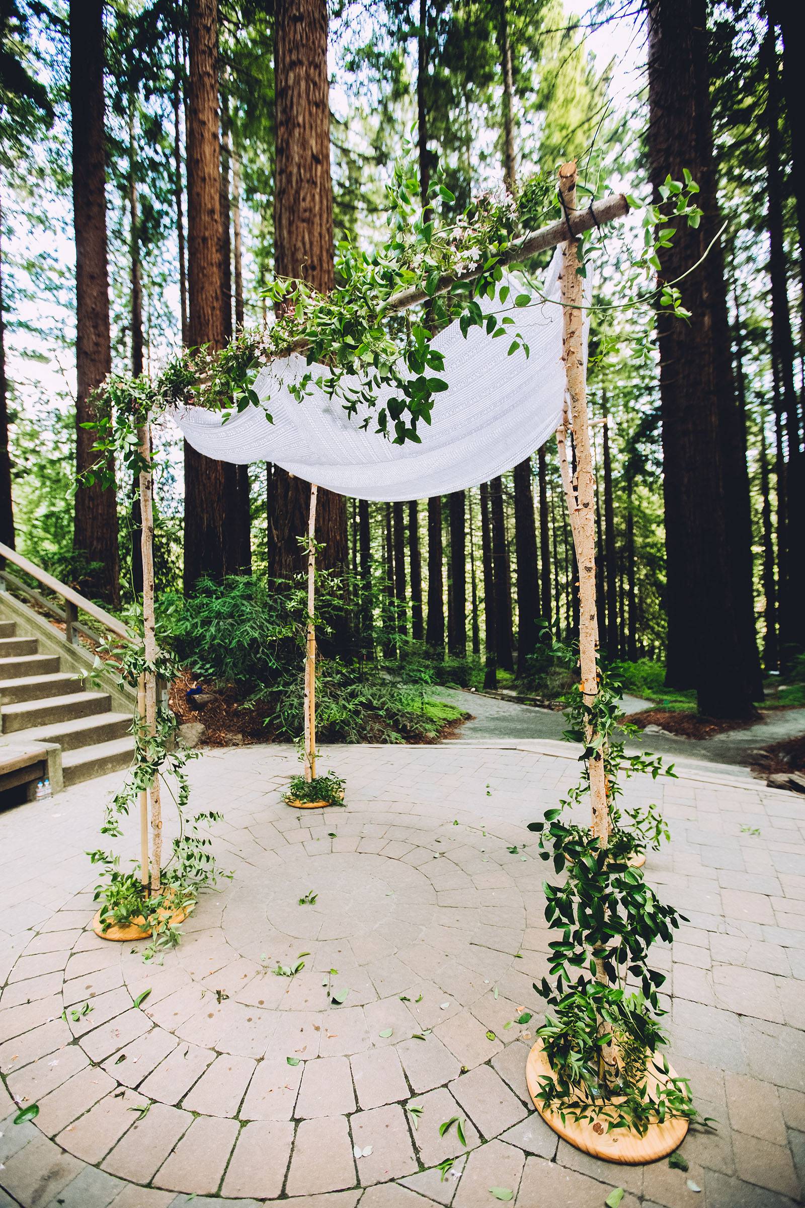 Chuppah of branches and greenery
