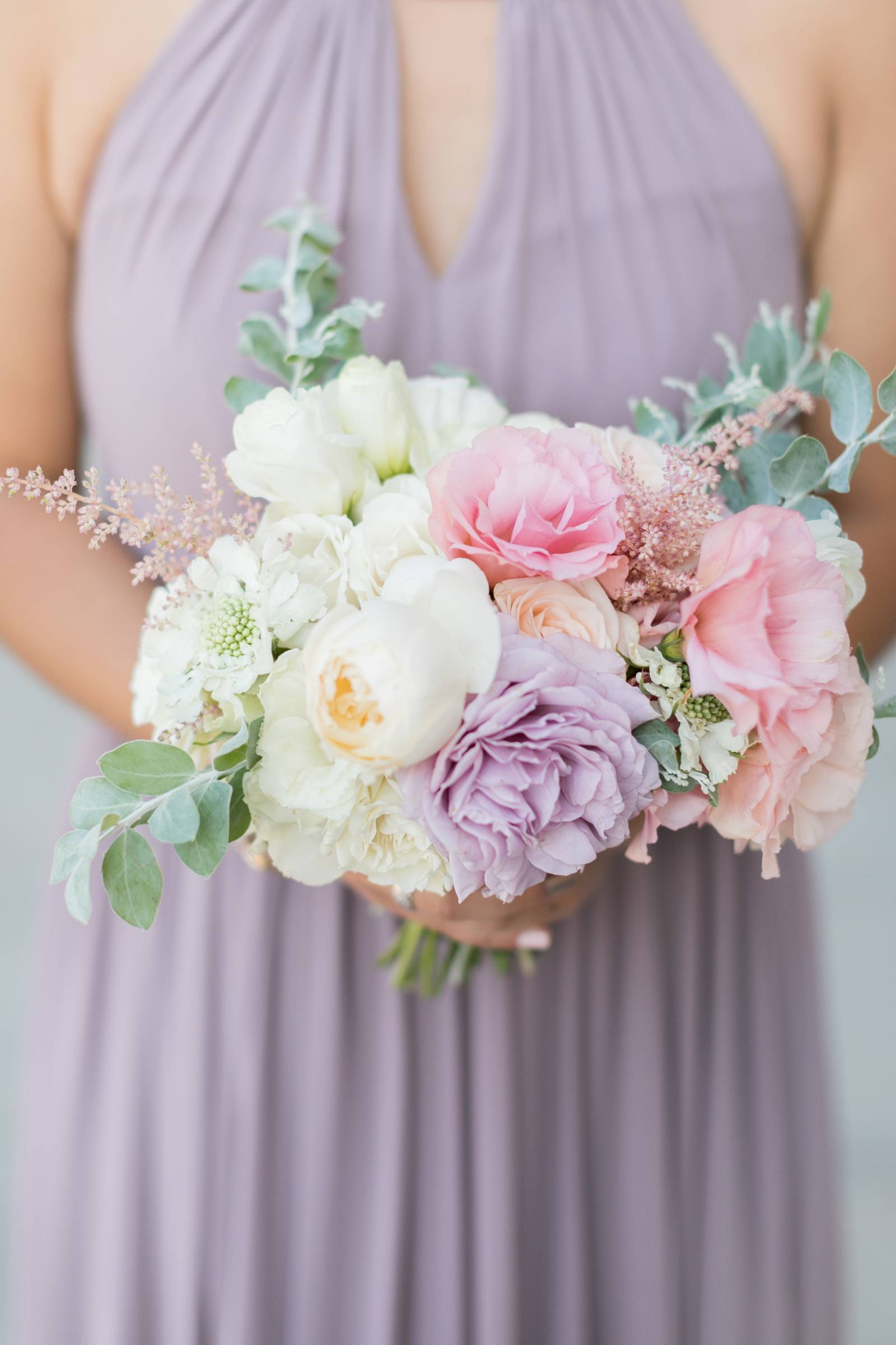 Purple Bridesmaid Dresses and Bouquet