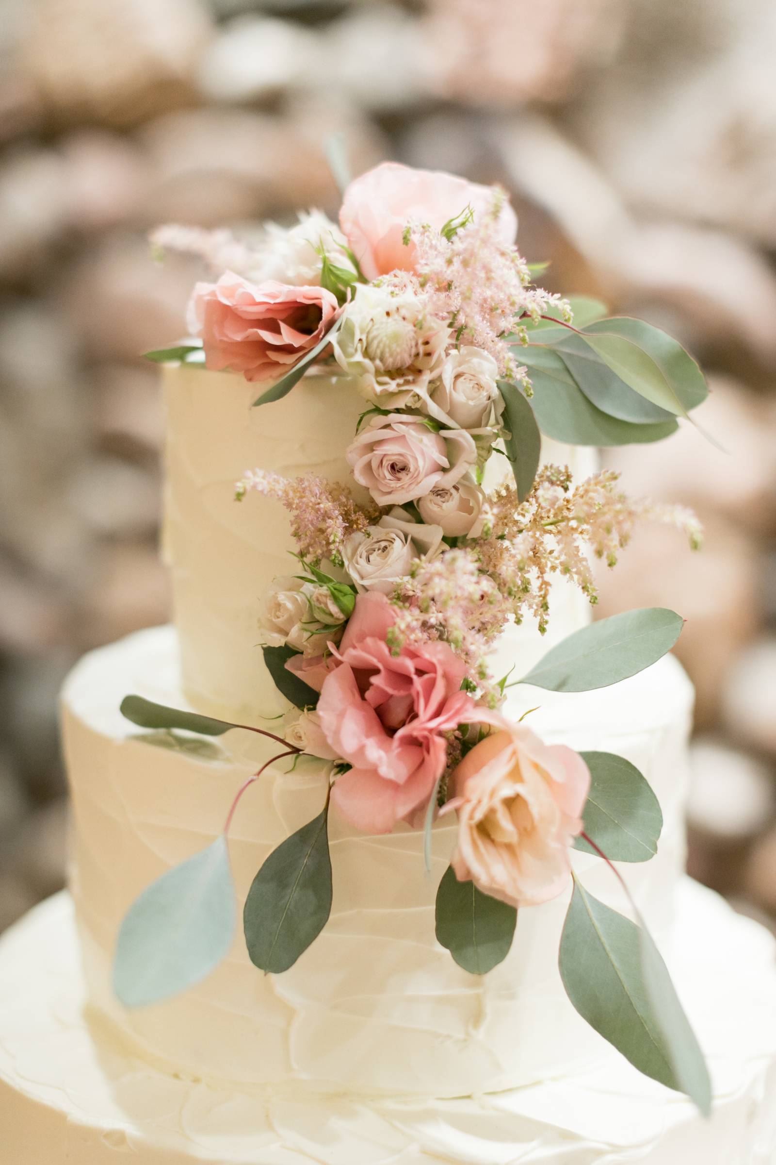 White Wedding Cake with Flowers