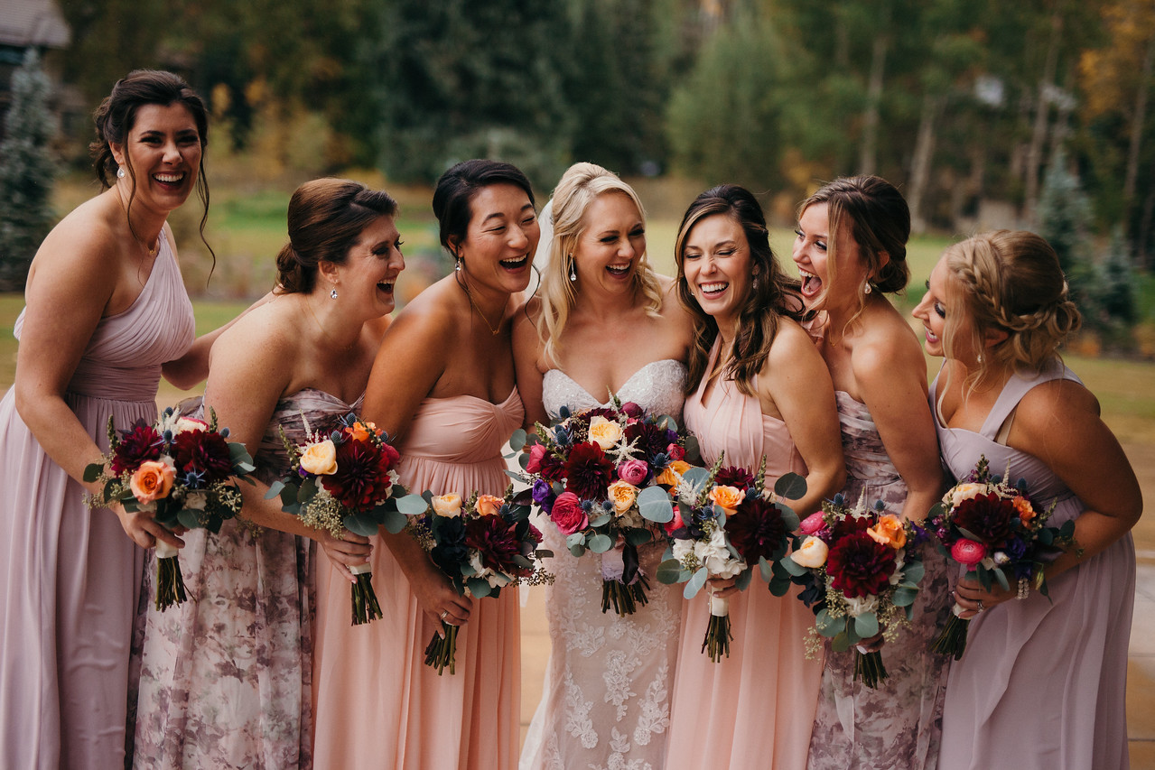 Pink floral bridesmaid dresses