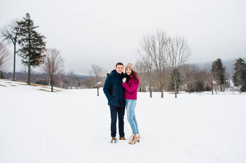 Snowy outdoor engagement session in Stratton Vermont by Juniper Studios