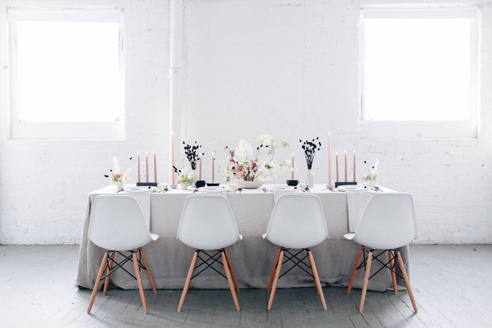 Modern romantic  table setting for loft wedding